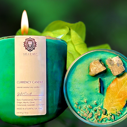 Currency Candle | Spelled Money Candle | Manifest Wealth &amp; Clear Financial Blockages