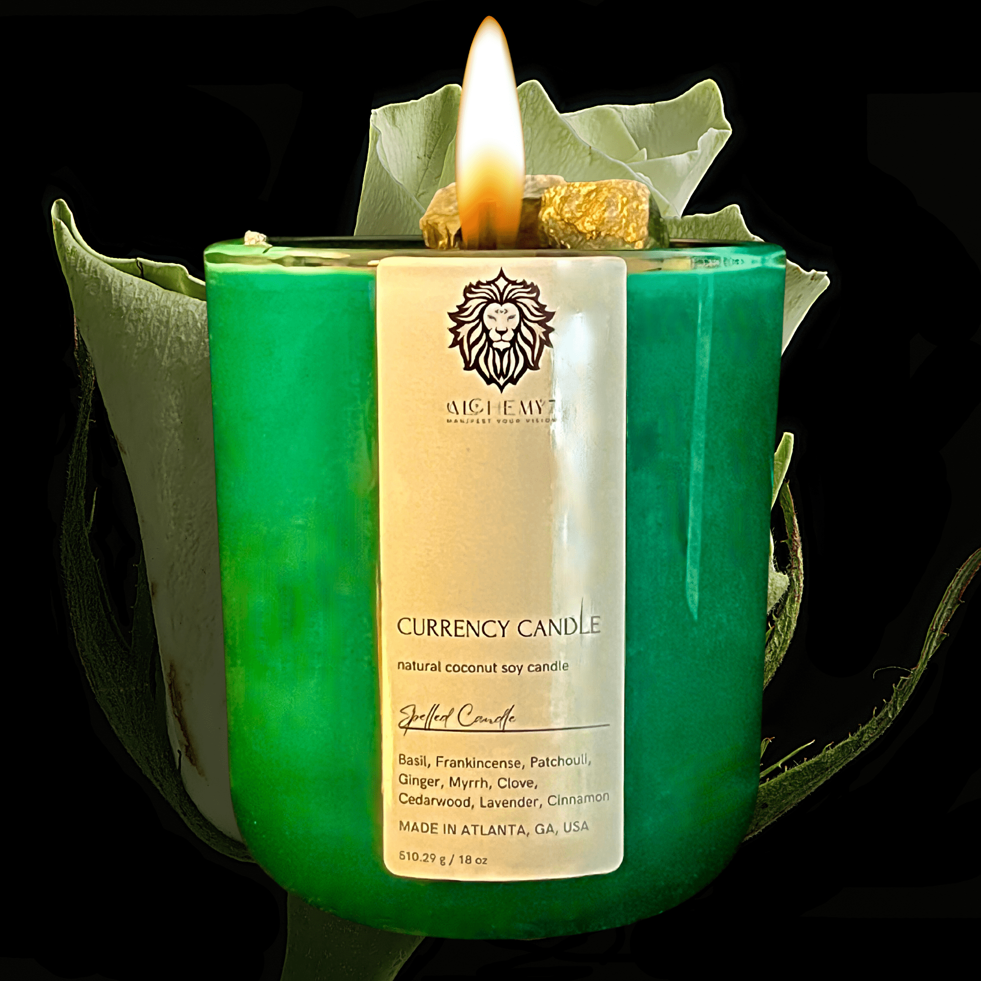 Currency Candle | Spelled Money Candle | Manifest Wealth &amp; Clear Financial Blockages - The Haus Of Alchemy