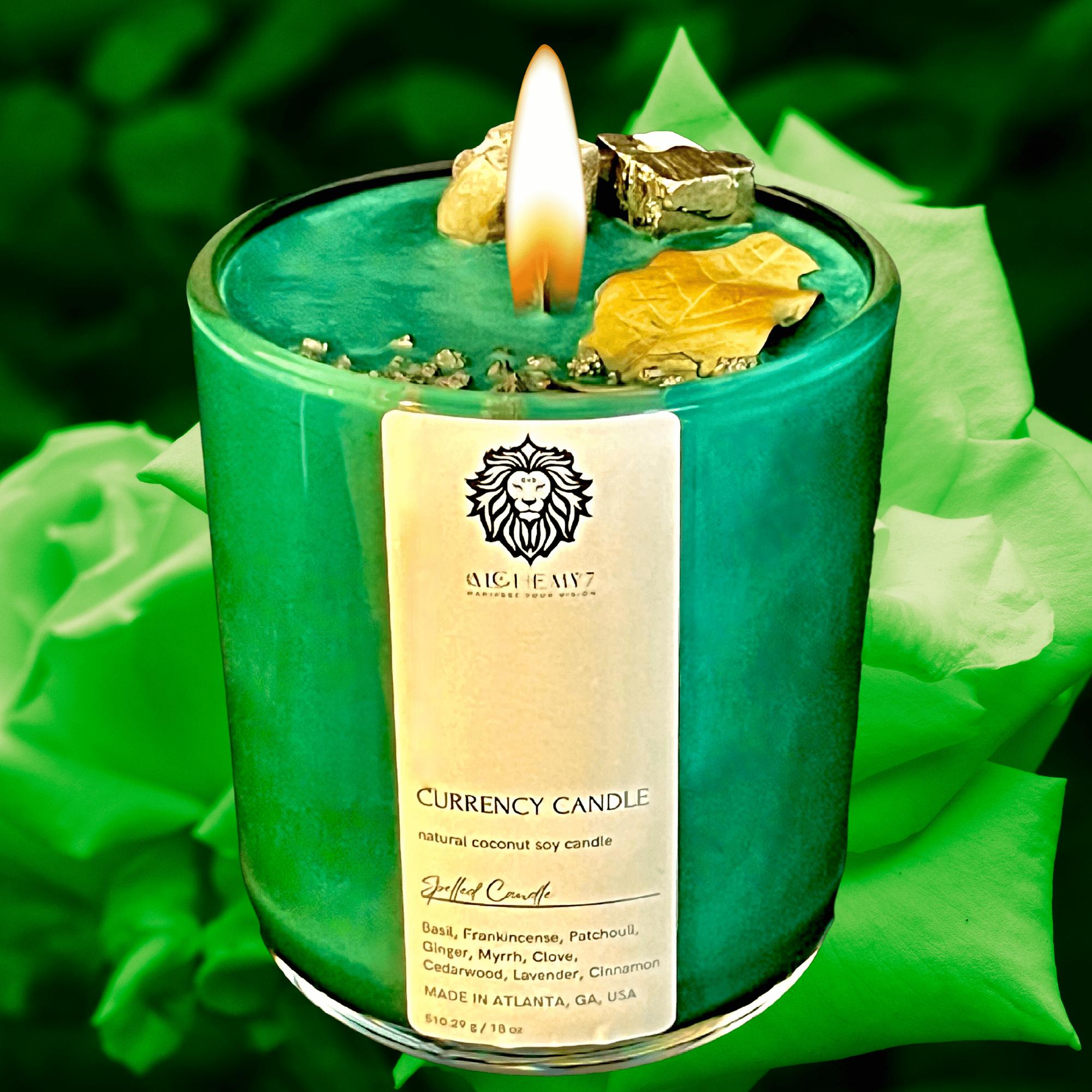 Currency Candle | Spelled Money Candle | Manifest Wealth &amp; Clear Financial Blockages - The Haus Of Alchemy