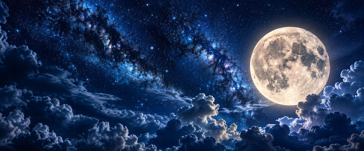 Moon above the clouds in a night sky